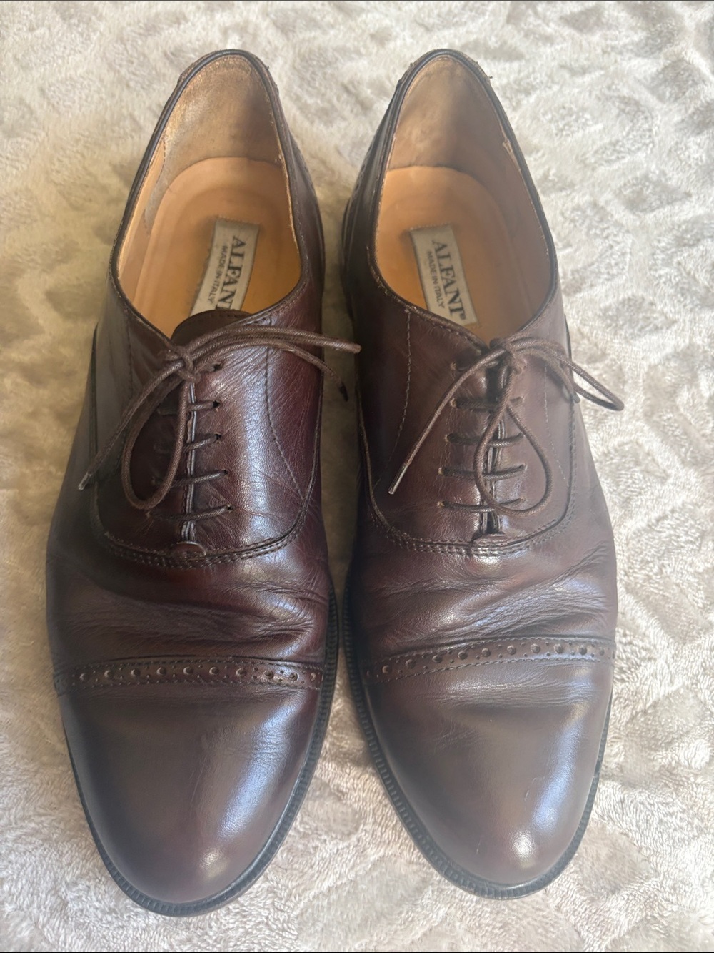 Alfani Brown Leather Cap-Toe Oxfords
